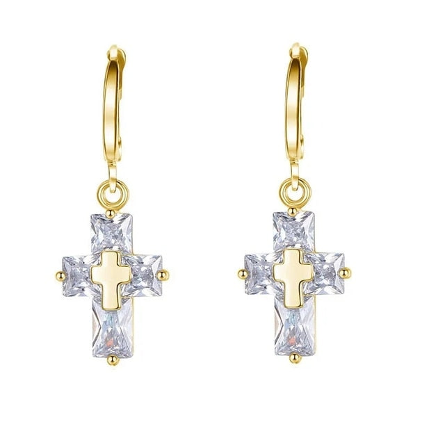 Collier et Boucles d'Oreilles Croix Transparente