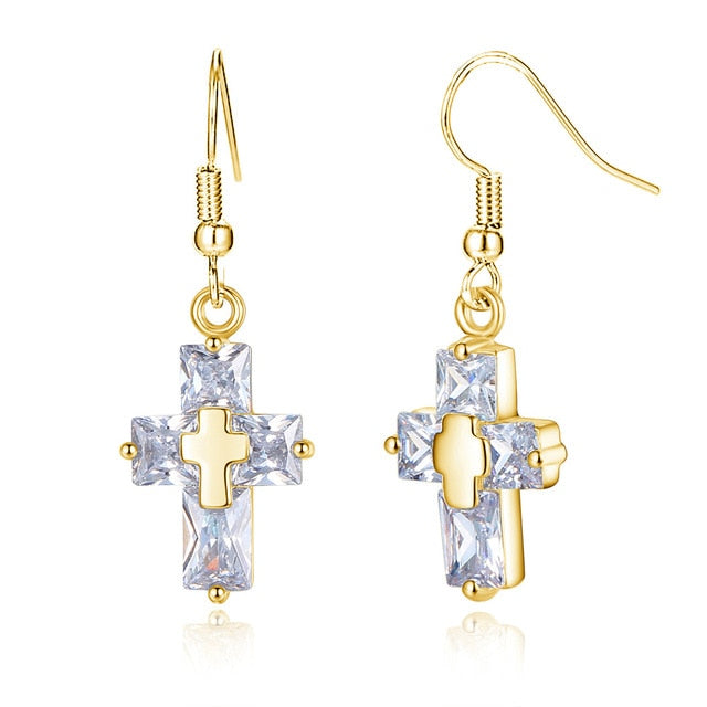 Collier et Boucles d'Oreilles Croix Transparente