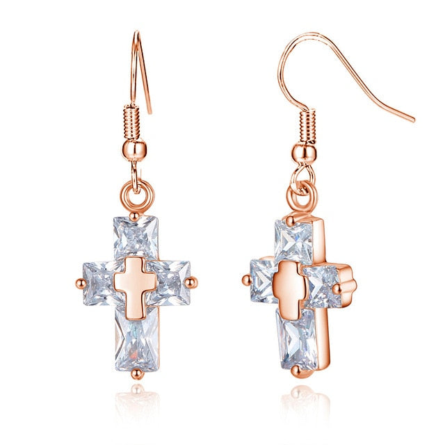 Collier et Boucles d'Oreilles Croix Transparente