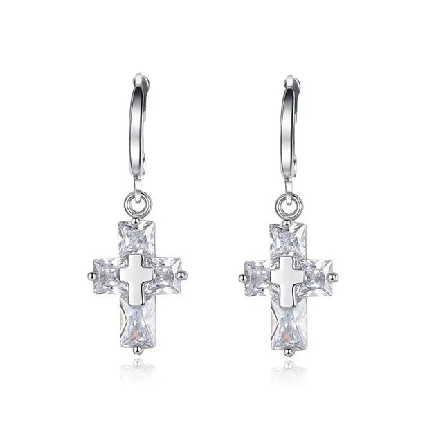 Collier et Boucles d'Oreilles Croix Transparente